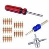 Picture of Febrytold 3 Pcs Tire Valve Core Remover Tools with 25 Pcs Brass Valve Stem Cores, 4-Way Valve Stem Core Tool, Dual & Single Head Tire Valve Core Remover Installer Tools