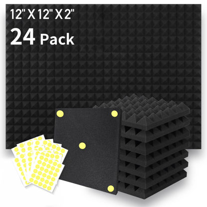 Picture of Focusound 24 Packs Acoustic Foam Panels Pyramid 2" X 12" X 12", Soundproofing Foam Noise Cancelling Foam with 120 PCS Double-Side adhesive