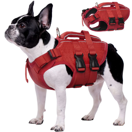 Picture of Kuoser Dog Life Jacket High Flotation, Reflective Dog Life Vest for Swimming Boating, Adjustable Small Medium Large Dog lifejacket, Lightweight Dog life Preserver Rescue Handle Spring Summer Pool