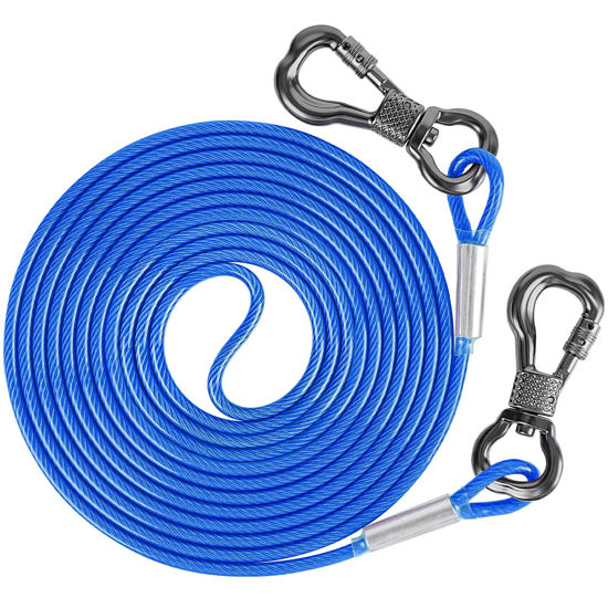 Picture of XiaZ Dog Tie Out Cable,Dog Chains for Outside with Swivel Hook, Dog Runner Leads for Yard Outdoor and Camping, Rust- Proof Training Leash for Small to Medium Pets Up to 125 LBS, 30ft，Blue