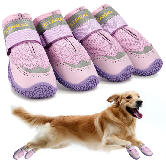 Picture of Petanims Dog Shoes for Large Dogs, Medium Dog Boots & Paw Protectors for Winter Snow, Breathable Dog Booties for Hot Pavement, Hardwood Floors Purple Size 6