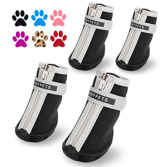 Picture of QUMY Dog Shoes for Small Dogs, Puppy Dog Boots & Paw Protectors for Winter Snow Day, Summer Hot Pavement, Waterproof in Rain Weather, Ourdoor Hiking, Indoor Hardfloor with Skid-Resistant Sole Black 3