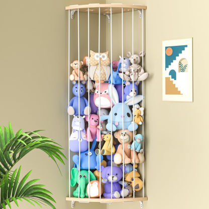 Picture of Jtksfcl Stuffed Animal Storage Wood Corner Plush Toys Holder with Star Pattern, Length Adjustable Hanging Stuffed Animal Toy Organizer Shelf for Nursery Play Room Bedroom Kid Room