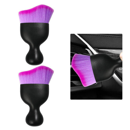Picture of Ziciner 2 PCS Car Detailing Brush, Curved Soft Bristles Auto Removal Dust Collectors, Universal Vehicle Dashboard, Air Conditioner Vents etc Interior Cleaning Tool Accessories (Double Purple)