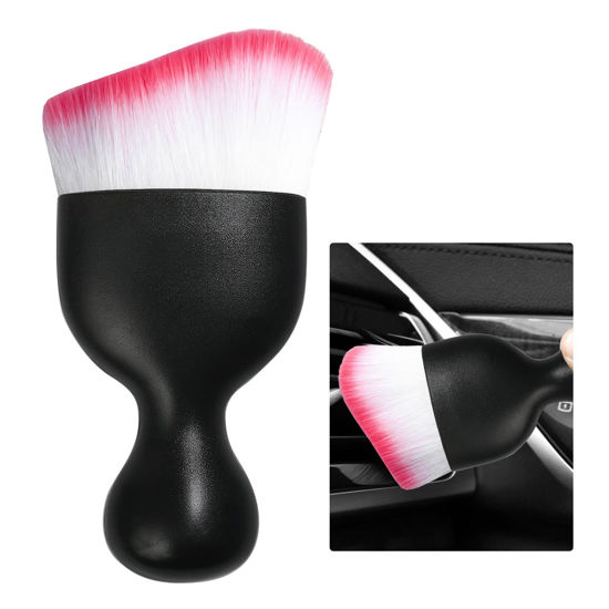 Picture of Ziciner Car Detailing Brush, Curved Soft Bristles Auto Removal Dust Collectors, Universal Vehicle Dashboard, Air Conditioner Vents etc Interior Cleaning Tool Accessories (White/Red)