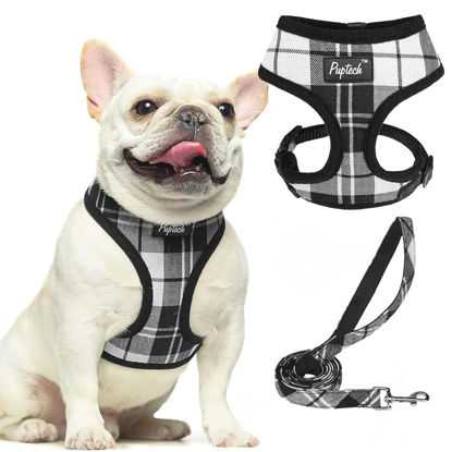 Picture of PUPTECK Soft Mesh Dog Harness and Leash Set Pet Puppy Cat Comfort Padded Vest No Pull Harnesses, Black&White, L