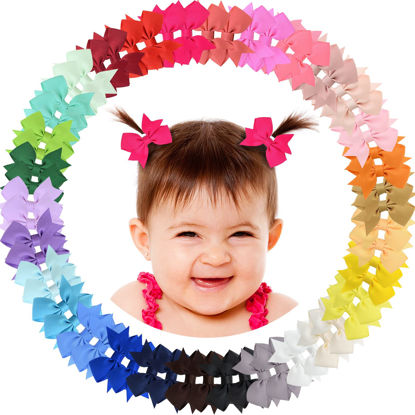 Picture of ALinmo Baby Hair Clips 60PCS - 2" Fully Lined Tiny Hair Bows Alligator Clips for Infants and Toddlers in Pairs