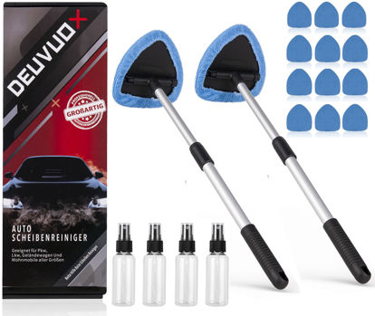 Picture of deuvuo 2 Pack Windshield Cleaning Tool, Expandable Car Window Cleaner Inside with 12 Reusable Microfiber Pads, 4 Spray Bottles, Multifunctional Auto Interior Windshield Cleaning Wand Glass Tool