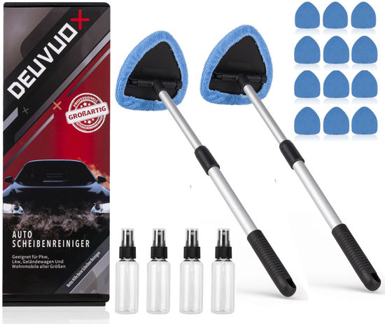 Picture of deuvuo 2 Pack Windshield Cleaning Tool, Expandable Car Window Cleaner Inside with 12 Reusable Microfiber Pads, 4 Spray Bottles, Multifunctional Auto Interior Windshield Cleaning Wand Glass Tool