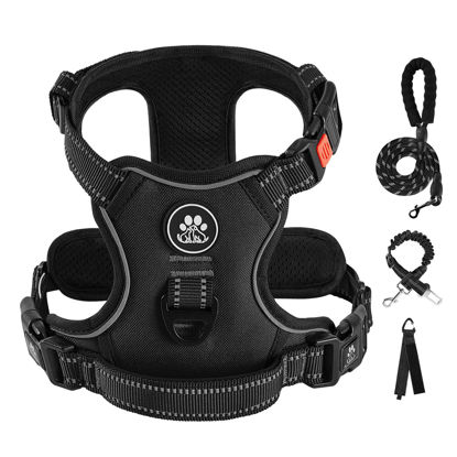 Picture of IVY&LANE No Pull Dog Harness for Medium Dogs, Dog Vest Harness with Leash, Safety Belt and Storage Strap, Fully Adjustable Harness, 360° Reflective Strip, Soft Handle (Black, M)