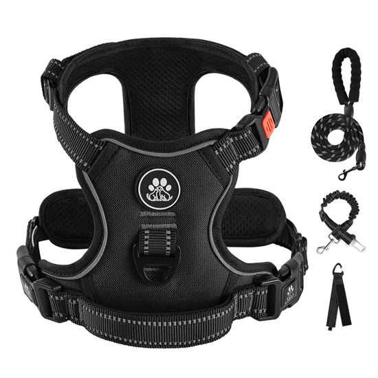 Picture of IVY&LANE No Pull Dog Harness for Medium Dogs, Dog Vest Harness with Leash, Safety Belt and Storage Strap, Fully Adjustable Harness, 360° Reflective Strip, Soft Handle (Black, M)