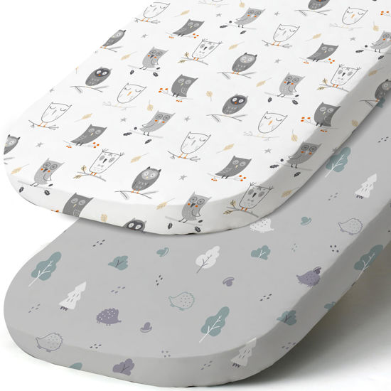 Picture of Stretch Fitted Bassinet Sheet Set BROLEX 2 Pack Cradle Sheets for Bassinet Pad/Mattress,Unisex Boys Girls,Ultra Soft,Hedgehog Owl