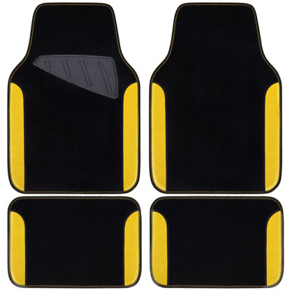 Picture of CAR PASS Waterproof Universal Fit Car Floor Mats, Car Mats Fit for SUV,Vans,sedans, Trucks,Set of 4pcs Car Carpet with Driver Heel Pad (Black and Yellow)
