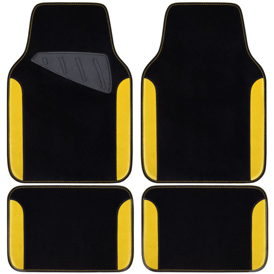 Picture of CAR PASS Waterproof Universal Fit Car Floor Mats, Car Mats Fit for SUV,Vans,sedans, Trucks,Set of 4pcs Car Carpet with Driver Heel Pad (Black and Yellow)