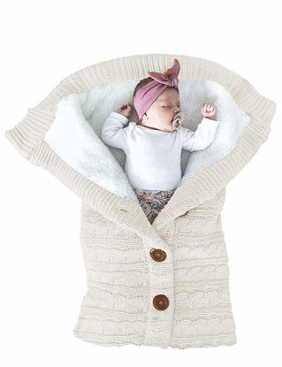 Picture of XMWEALTHY Unisex Infant Swaddle Blankets Soft Thick Fleece Knit Baby Girls Boys Stroller Wraps Baby Accessory White