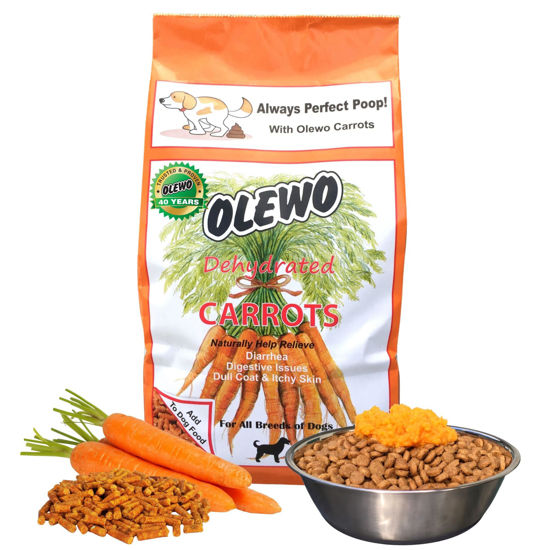 Picture of Olewo Original Carrots for Dogs - Fiber for Dogs Keep Poop Firm, Digestive Dog Food Topper, Skin & Coat Support, Dehydrated Whole Food Dog Multivitamin, Gut Health for Dogs, 2.2 lbs