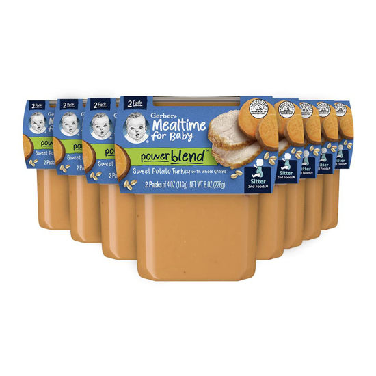 Picture of Gerber Baby Food 2nd Foods, Dinner, Sweet Potato & Turkey Puree, 4 Ounce Tubs, 2-Pack (Pack of 8)
