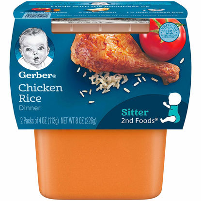 Picture of Gerber Baby Food 2nd Foods, Dinner, Chicken & Rice Puree, 4 Ounce Tubs, 2 Count (Pack of 8)