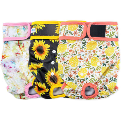Picture of Leekalos Reusable Washable Dog Diapers Female (3 Pack) - Highly Absorbent Doggie Diapers - Size Adjustable Puppy Diapers for Dog Period Panties (X-Large, Sunflower)