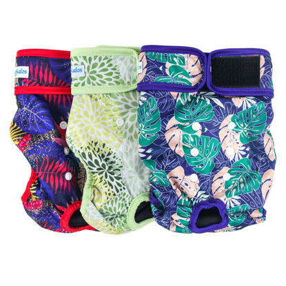 Picture of Leekalos Reusable Washable Dog Diapers Female (3 Pack) - Highly Absorbent Doggie Diapers - Size Adjustable Puppy Diapers for Dog Period Panties (Small, Leaves)
