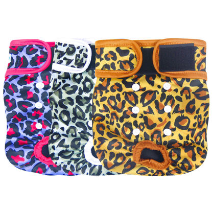 Picture of Leekalos Reusable Washable Dog Diapers Female (3 Pack) - Highly Absorbent Doggie Diapers - Size Adjustable Puppy Diapers for Dog Period Panties (XX-Large, Leopard)