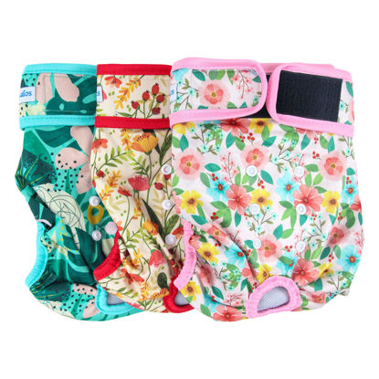 Picture of Leekalos Reusable Washable Dog Diapers Female (3 Pack) - Highly Absorbent Doggie Diapers - Size Adjustable Puppy Diapers for Dog Period Panties (XX-Large, Flora)