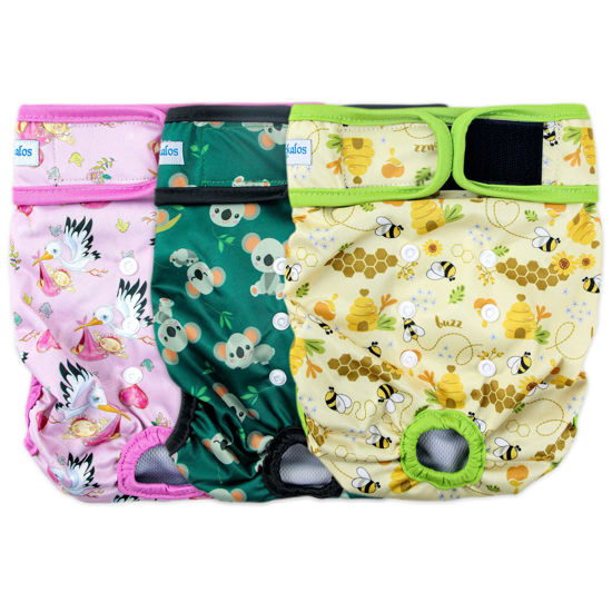 Picture of Leekalos Reusable Washable Dog Diapers Female (3 Pack) - Highly Absorbent Doggie Diapers - Size Adjustable Puppy Diapers for Dog Period Panties (Large, Honeybee)