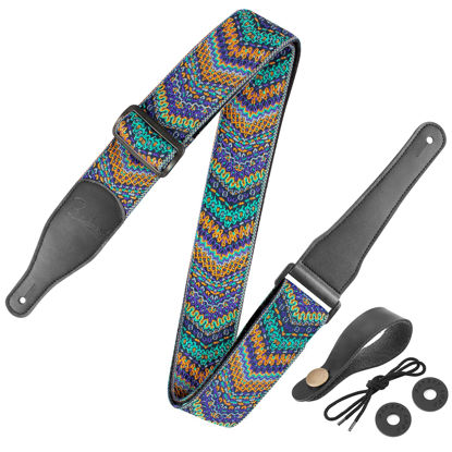 Picture of Guitar Strap, Jacquard Embroidered Cotton Straps with Genuine Leather Ends Shoulder Strap for Bass, Acoustic, Electric Guitar (Retro Wave)