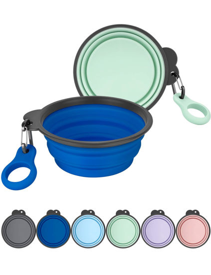 Picture of Aonkey Collapsible Dog Bowls with Bottle Carrier, 2 Pack Travel Dog Water Bowl Upgraded Carabiner, One-Piece Molded Rim No Fall Off or Crack, Foldable Silicone Portable for Pets Walking Hiking 37oz