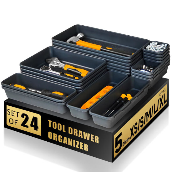 Picture of FLYVOLE Tool Box Organizer Tray, Toolbox Desk Drawer Organizer, Tool Box Tray, Toolbox Organization Storage for Rolling Tool Chest (24 PCS)