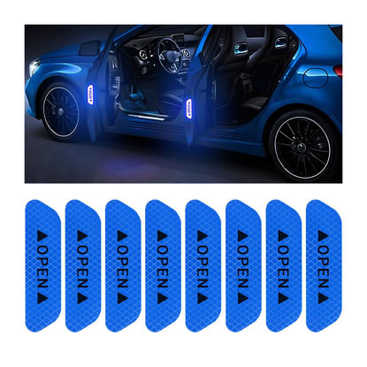 Picture of AUKEPO 8PCS Reflective Open Warning Stickers for Car Door, Night Visibility Auto Safety Prompt Decals, Anti-Collision Protective Strip Tape, Car Accessories Universal for Truck, SUV, Van (Blue)