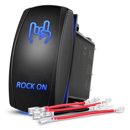 Picture of Nilight Rock On Rocker Switch Led Light Bar Switch 5 Pin Laser On Off SPST switches 20A/12V 10A/24V Switch Blue with Jumper Wires Set for Cars Trucks Boats ATVs UTVs RVs, 2 Years Warranty