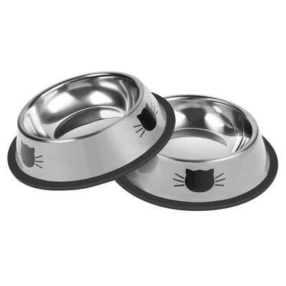 Picture of Serentive 2Pcs Cat Bowls Non-Slip Stainless Steel Small Cat Food Bowls Unbreakable Thicken Cat Feeder 7 Oz Cat Dishes Suitable for Indoor Small Pets Removable Rubber Base Easily Clean Lovely Color
