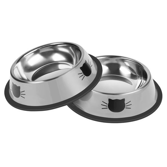 Picture of Serentive 2Pcs Cat Bowls Non-Slip Stainless Steel Small Cat Food Bowls Unbreakable Thicken Cat Feeder 7 Oz Cat Dishes Suitable for Indoor Small Pets Removable Rubber Base Easily Clean Lovely Color