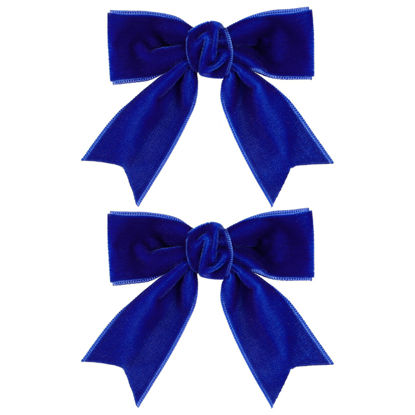 Picture of 3" Velvet Royal Blue Hair Bows Small Cute Velvet Ribbon Alligator Hair Clips Barrettes Hairpins Wedding Prom Party Dress Decor Accessory for Little Teen Toddler Flower Girls Kids
