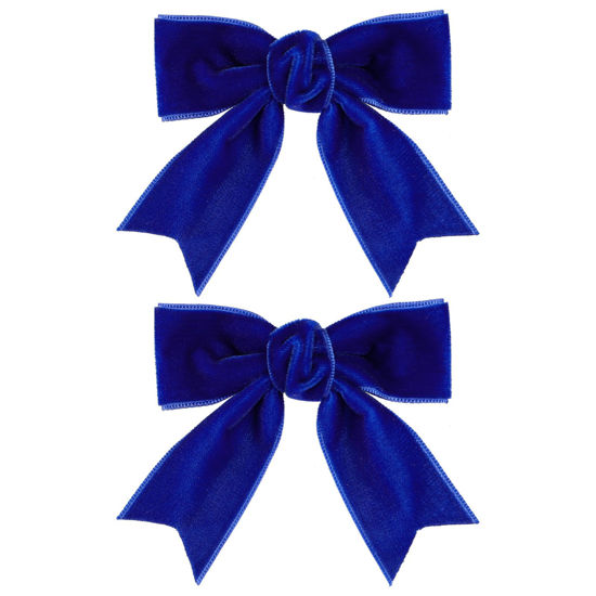 Picture of 3" Velvet Royal Blue Hair Bows Small Cute Velvet Ribbon Alligator Hair Clips Barrettes Hairpins Wedding Prom Party Dress Decor Accessory for Little Teen Toddler Flower Girls Kids