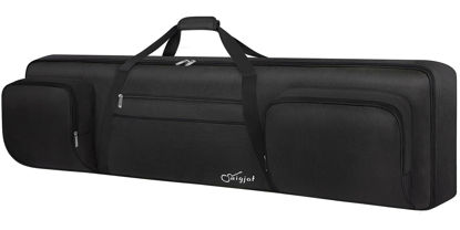 Picture of SNIGJAT 88 Key Keyboard Case Soft (Size: 53.5"x13.8"x6.8"), Padded Piano Case with Handle and Adjustable Shoulder Straps, Keyboard Gig Bag with 3 Pockets for Music Stand, Sustain Pedals, All Black