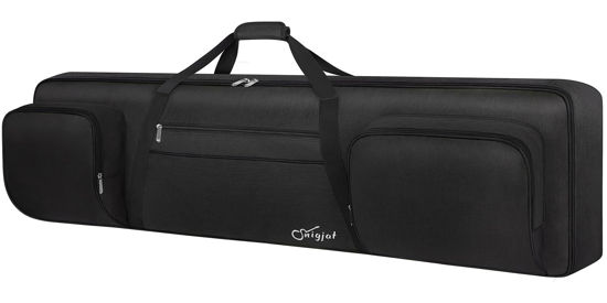 Picture of SNIGJAT 88 Key Keyboard Case Soft (Size: 53.5"x13.8"x6.8"), Padded Piano Case with Handle and Adjustable Shoulder Straps, Keyboard Gig Bag with 3 Pockets for Music Stand, Sustain Pedals, All Black