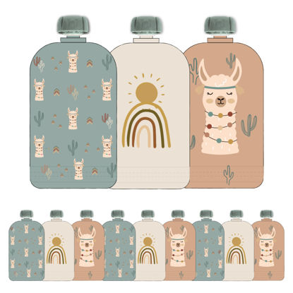 Picture of Hippypotamus Reusable Baby Food Pouches for Toddlers - BPA Free Food Grade - Dishwasher & Freezer Safe - Baby Food Containers - Refillable Squeeze Pouch for Applesauce & Yogurt - 12 Pack (Llamas)