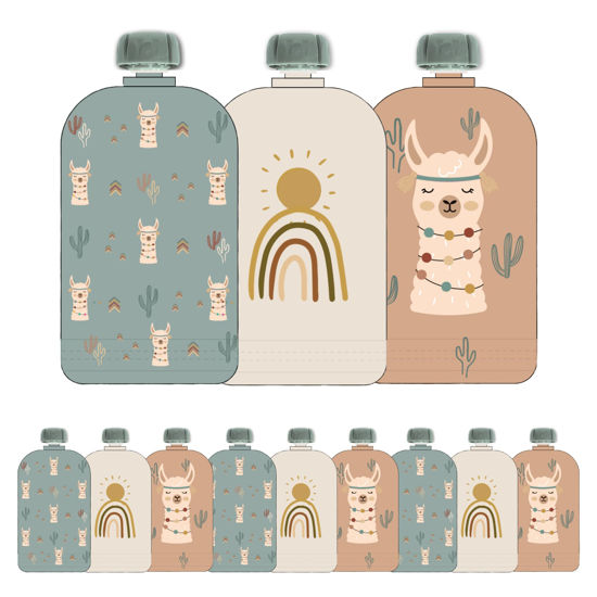 Picture of Hippypotamus Reusable Baby Food Pouches for Toddlers - BPA Free Food Grade - Dishwasher & Freezer Safe - Baby Food Containers - Refillable Squeeze Pouch for Applesauce & Yogurt - 12 Pack (Llamas)