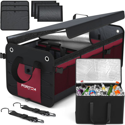 Picture of FORTEM SUV Trunk Organizer with Cooler, Car Organizer, Collapsible Multi-Compartment Storage Bag for Car Accessories for Women, Non Slip Bottom, Adjustable Straps, Soft Cover 90L (Extra Large, Red)