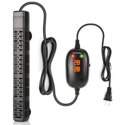 Picture of HiTauing Aquarium Heater, 50W/100W/200W/300W/500W Submersible Fish Tank Heater with Over-Temperature Protection and Automatic Power-Off When Leaving Water for Saltwater and Freshwater