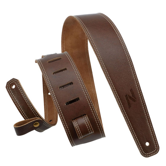 Picture of Nefelibata Guitar Strap, 2.5" Wide Full Grain Leather Guitar Straps with Foam Padding and Cable Storage Loop, for Kids, Men and Women, for Acoustic, Bass and Electric Guitars - Vintage Brown