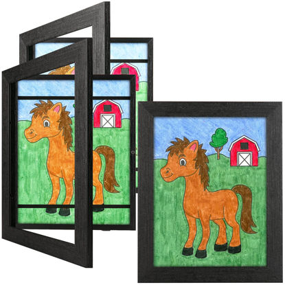 Picture of 3 Pack 8.5x11 Kids Art Frames Rustic Black, Kids Artwork Frames Changeable Child Artwork Picture Display Front Opening, Children Storage Frame Hold 50pcs Craft, Drawing, Art Project, Schoolwork