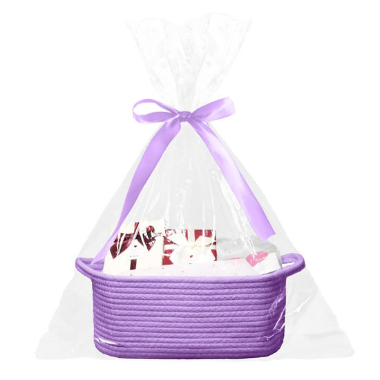 Picture of Poschnor Baby Gift Basket with Gift Bags and Ribbons, Empty Cotton Basket, Toy Storage for Baby and Pet, 12X 8 X 5 inch, Purple.