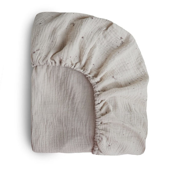 Picture of mushie Extra Soft Muslin Fitted Crib Sheet | 192 Thread Count | 28"x 52" (Falling Stars)