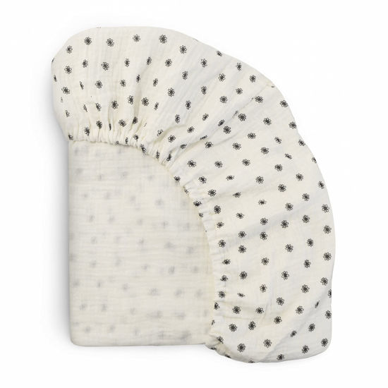 Picture of mushie Extra Soft Muslin Fitted Crib Sheet | 192 Thread Count | 28"x 52" (Black Daisy)