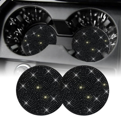 Picture of SINGARO Bling Cup Holder Coasters for Car, 2PCS Universal Non-Slip Cup Holder, Embedded Decorative Coasters, Shiny Crystal Car Interior Accessories Gifts for Women (Black)