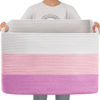 Picture of OIAHOMY 108L Super Large Blanket Basket, 25”x16”x16”(108L) Rectangle Woven Baskets for Storage, Cotton Rope Basket For Living Room, Toy Basket with Handle, Basket for Organizing- Gradient Pink
