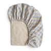 Picture of mushie Extra Soft Muslin Fitted Crib Sheet | 192 Thread Count | 28"x 52" (Blue Check)